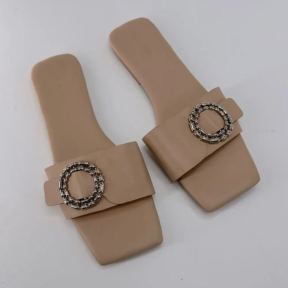 Open Edit Lely Slide Madalion Slide Square Toe Sandal